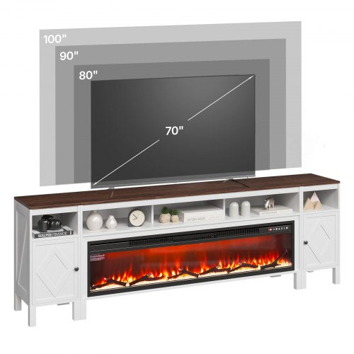 VEVOR Fireplace TV Stand, Farmhouse Fireplace TV Stand for TVs up to 100 inch, Farmhouse Entertainment Center with 60 inch Fireplace & Storage Drawers for Living Room Bedroom, Remote Control, White - BLDSJ90CDSJ60NJE2001V1 - view 2