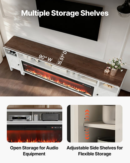 VEVOR Fireplace TV Stand, Farmhouse Fireplace TV Stand for TVs up to 100 inch, Farmhouse Entertainment Center with 60 inch Fireplace & Storage Drawers for Living Room Bedroom, Remote Control, White - BLDSJ90CDSJ60NJE2001V1 - view 5