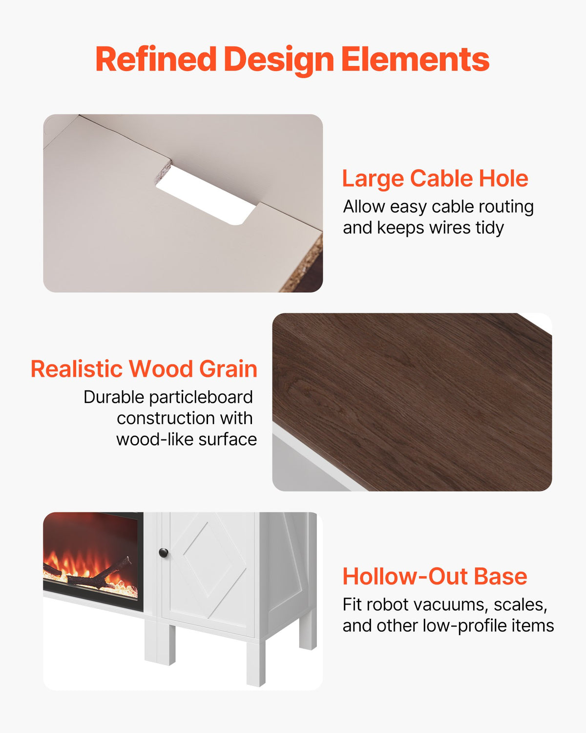 VEVOR Fireplace TV Stand, Farmhouse Fireplace TV Stand for TVs up to 100 inch, Farmhouse Entertainment Center with 60 inch Fireplace & Storage Drawers for Living Room Bedroom, Remote Control, White - BLDSJ90CDSJ60NJE2001V1 - view 7