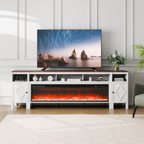 VEVOR 100" Fireplace TV Stand, Media Storage Corner with 60" Fireplace, Storage Drawers & Cabinets, Pastoral TV Console Table with 20 LED Lights, Remote Control and Timer for Living Room, White - BLDSJ90CDSJ65LLYOV1 - view 2