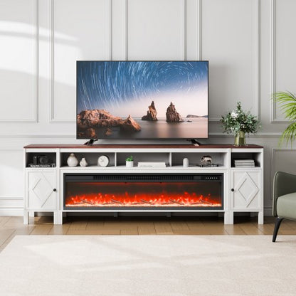 VEVOR 100" Fireplace TV Stand, Media Storage Corner with 60" Fireplace, Storage Drawers & Cabinets, Pastoral TV Console Table with 20 LED Lights, Remote Control and Timer for Living Room, White - BLDSJ90CDSJ65LLYOV1 - view 2