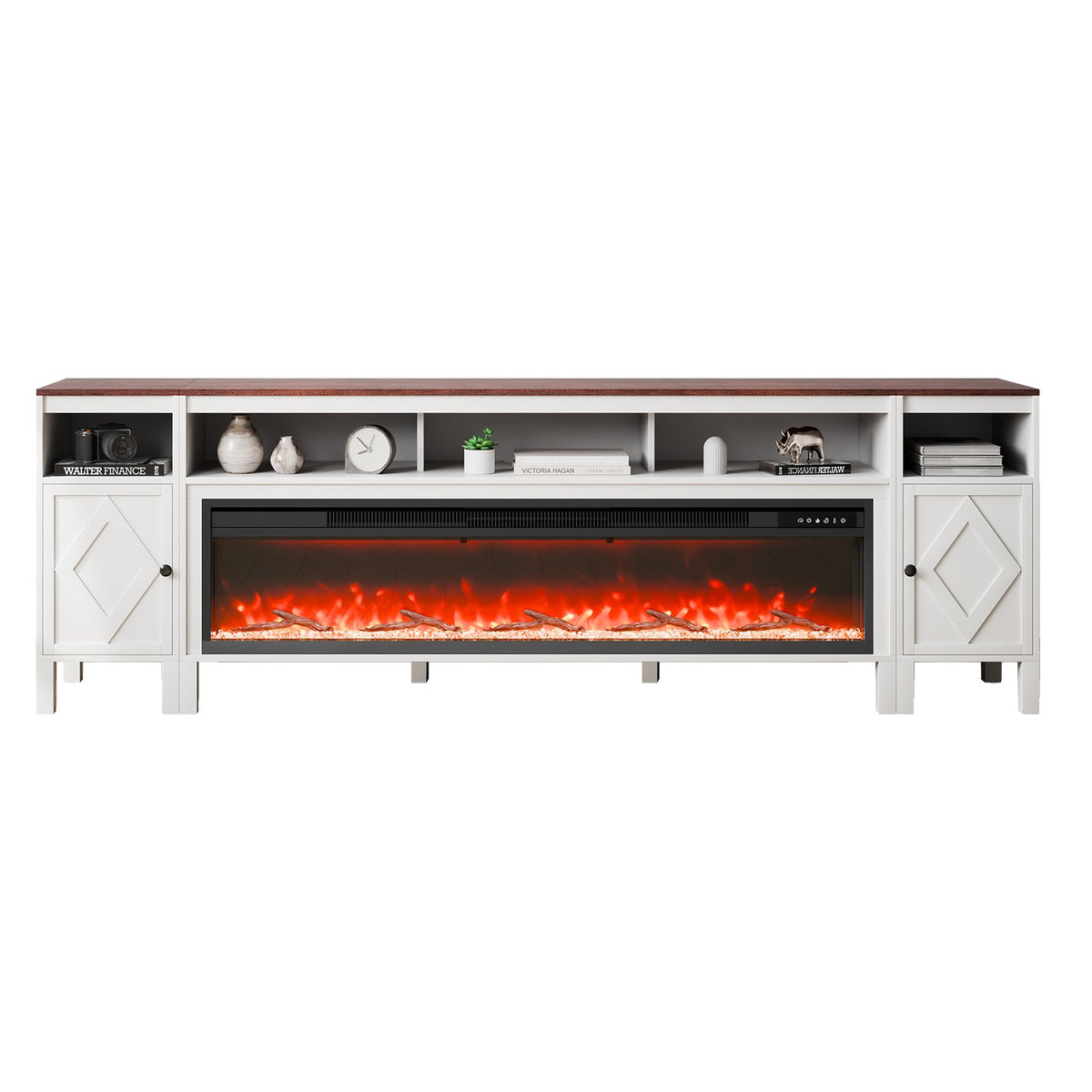 VEVOR 100" Fireplace TV Stand, Media Storage Corner with 60" Fireplace, Storage Drawers & Cabinets, Pastoral TV Console Table with 20 LED Lights, Remote Control and Timer for Living Room, White - BLDSJ90CDSJ65LLYOV1 - view 10