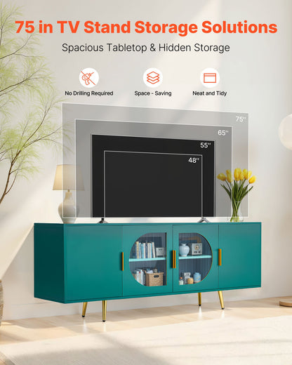 VEVOR TV Stand for TVs up to 75 inch, Modern Entertainment Center with Glass Doors and Gold Legs, TV Cabinet Storage with Adjustable Shelves, Media Console Table for Living Room and Bedroom, Green - BLDSJBLMDSJ6YOSLF001V0 - view 3