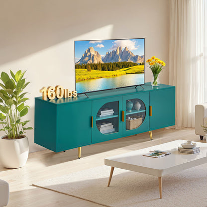 VEVOR TV Stand for TVs up to 75 inch, Modern Entertainment Center with Glass Doors and Gold Legs, TV Cabinet Storage with Adjustable Shelves, Media Console Table for Living Room and Bedroom, Green - BLDSJBLMDSJ6YOSLF001V0 - view 9