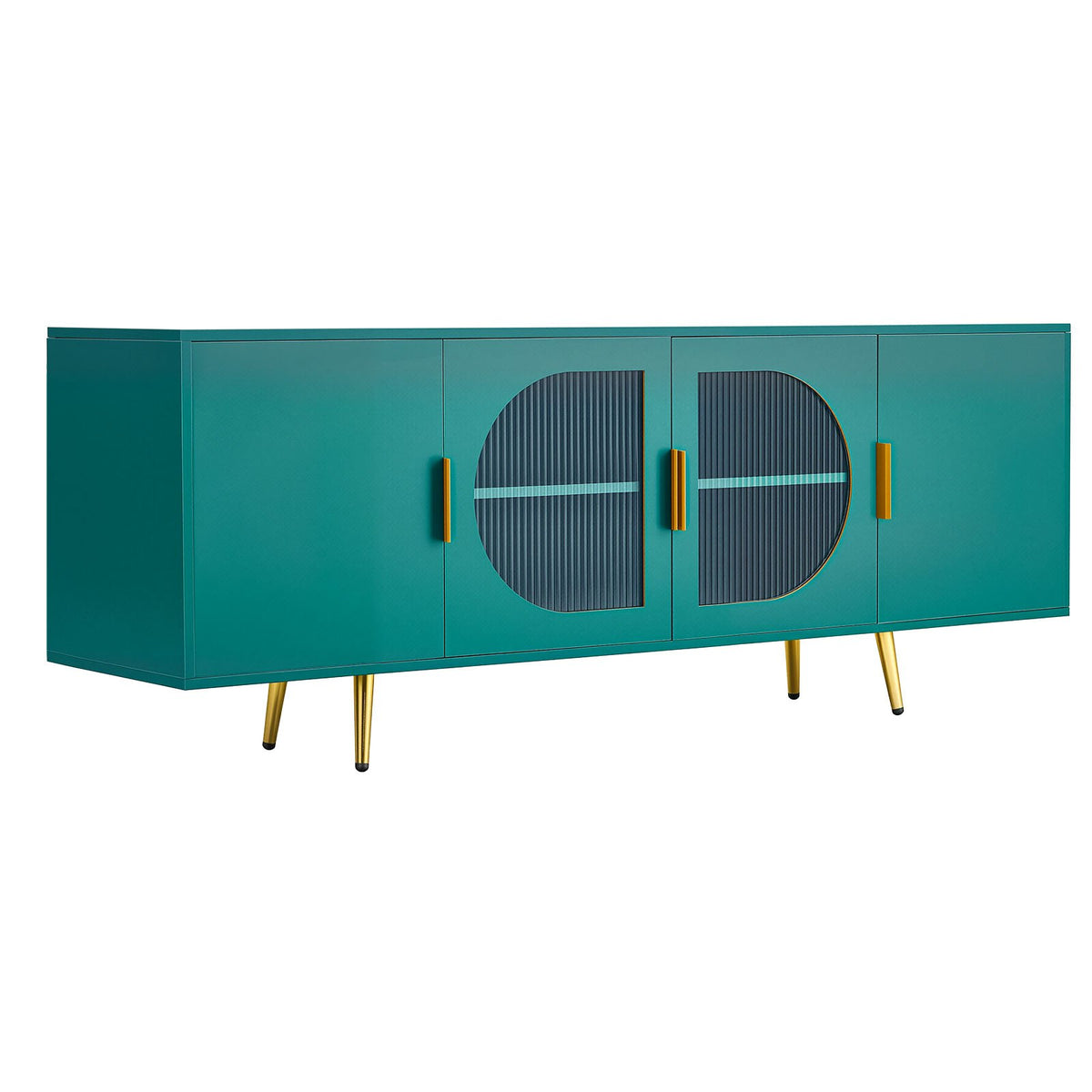 VEVOR TV Stand for TVs up to 75 inch, Modern Entertainment Center with Glass Doors and Gold Legs, TV Cabinet Storage with Adjustable Shelves, Media Console Table for Living Room and Bedroom, Green - BLDSJBLMDSJ6YOSLF001V0 - view 10