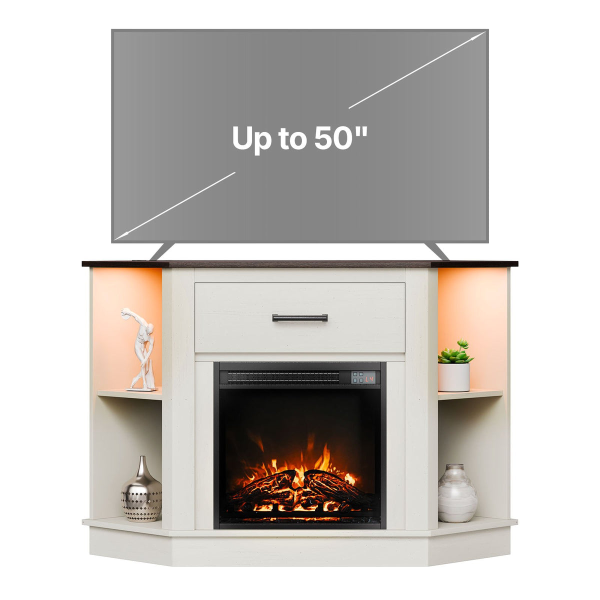 VEVOR Fireplace TV Stand, Farmhouse Fireplace TV Stand for TVs up to 50 inch, Farmhouse Entertainment Center with 18 inch Fireplace & LED Lights, Electric Fireplaces with Storage Drawers & Cabinets - BLDSJJJ48CDSEISBX001V1 - view 1