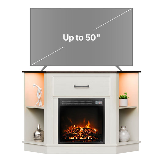 VEVOR Fireplace TV Stand, Farmhouse Fireplace TV Stand for TVs up to 50 inch, Farmhouse Entertainment Center with 18 inch Fireplace & LED Lights, Electric Fireplaces with Storage Drawers & Cabinets - BLDSJJJ48CDSEISBX001V1 - view 1
