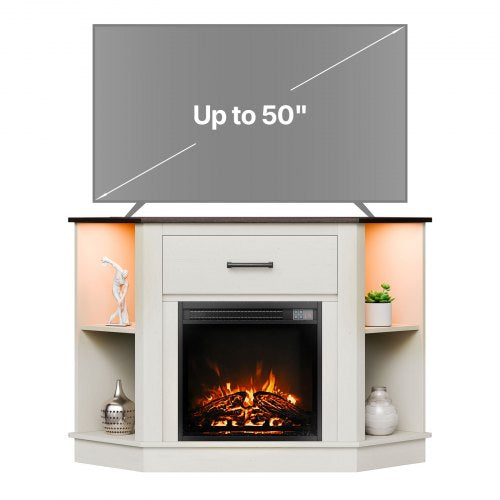 VEVOR Fireplace TV Stand, Farmhouse Fireplace TV Stand for TVs up to 50 inch, Farmhouse Entertainment Center with 18 inch Fireplace & LED Lights, Electric Fireplaces with Storage Drawers & Cabinets - BLDSJJJ48CDSEISBX001V1 - view 2
