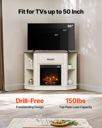 VEVOR Fireplace TV Stand, Farmhouse Fireplace TV Stand for TVs up to 50 inch, Farmhouse Entertainment Center with 18 inch Fireplace & LED Lights, Electric Fireplaces with Storage Drawers & Cabinets - BLDSJJJ48CDSEISBX001V1 - view 3