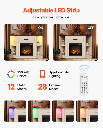 VEVOR Fireplace TV Stand, Farmhouse Fireplace TV Stand for TVs up to 50 inch, Farmhouse Entertainment Center with 18 inch Fireplace & LED Lights, Electric Fireplaces with Storage Drawers & Cabinets - BLDSJJJ48CDSEISBX001V1 - view 7