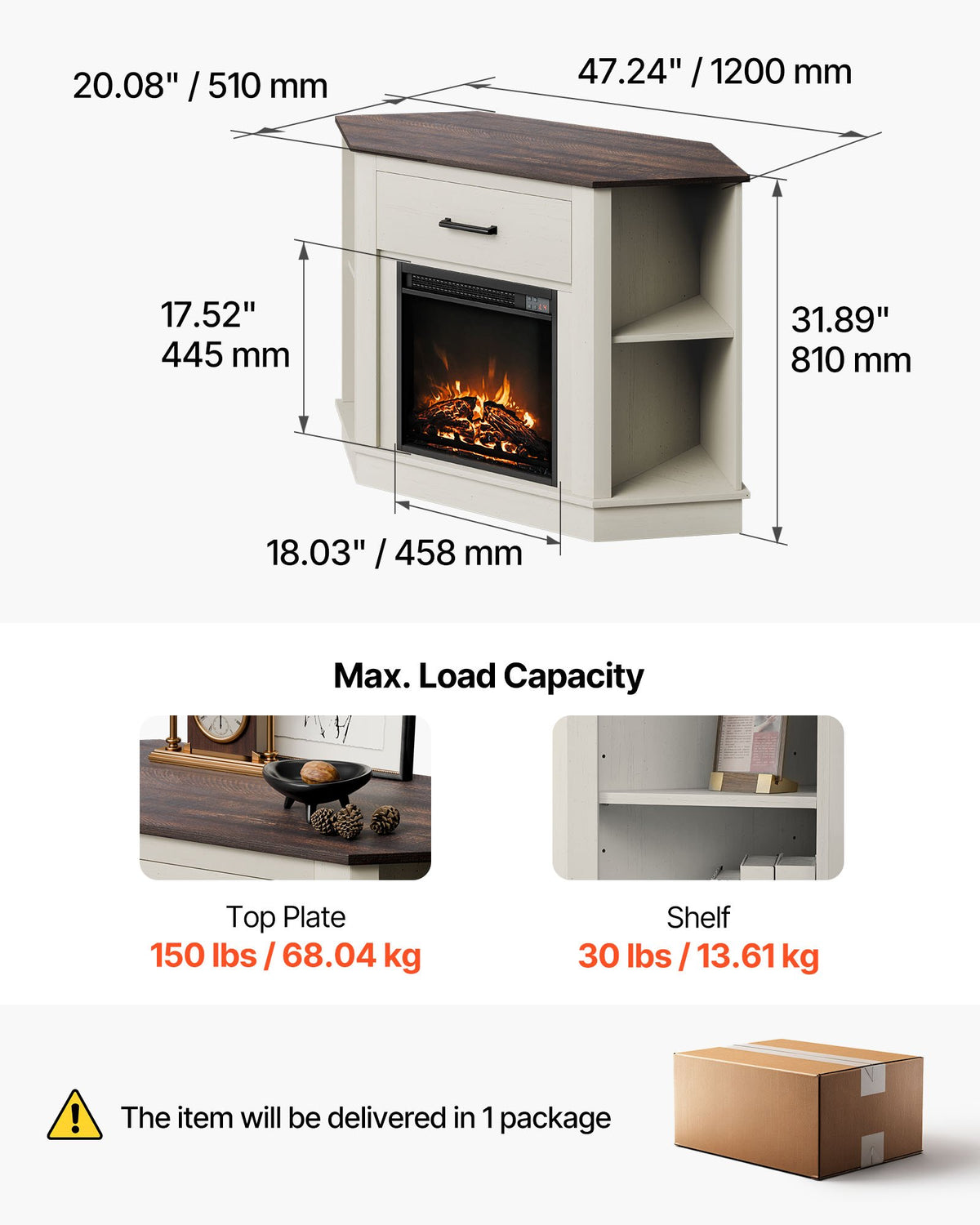 VEVOR Fireplace TV Stand, Farmhouse Fireplace TV Stand for TVs up to 50 inch, Farmhouse Entertainment Center with 18 inch Fireplace & LED Lights, Electric Fireplaces with Storage Drawers & Cabinets - BLDSJJJ48CDSEISBX001V1 - view 8