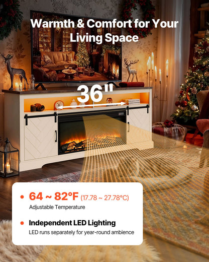 VEVOR Fireplace TV Stand, Farmhouse Fireplace TV Stand for TVs up to 80 inch, Farmhouse Entertainment Center with 36 inch Fireplace & LED Lights, Electric Fireplaces for Living Room Bedroom, White - BLDSJNSF70CDYQZB3001V1 - view 4
