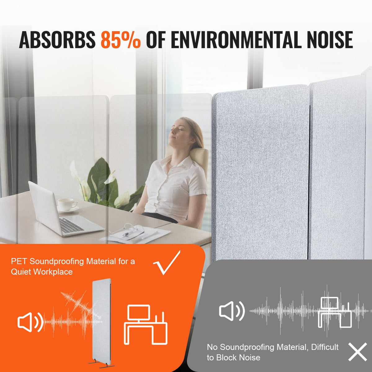 VEVOR 2FT Room Divider, 3 Panel PET Polyester Soundproof Room Screen, Folding Privacy Divider Portable Partition Divider for Room Separation, Freestanding Room Partitions for Office Study, Grey - BLFWFGQ3MB24LHWZRV0 - view 4