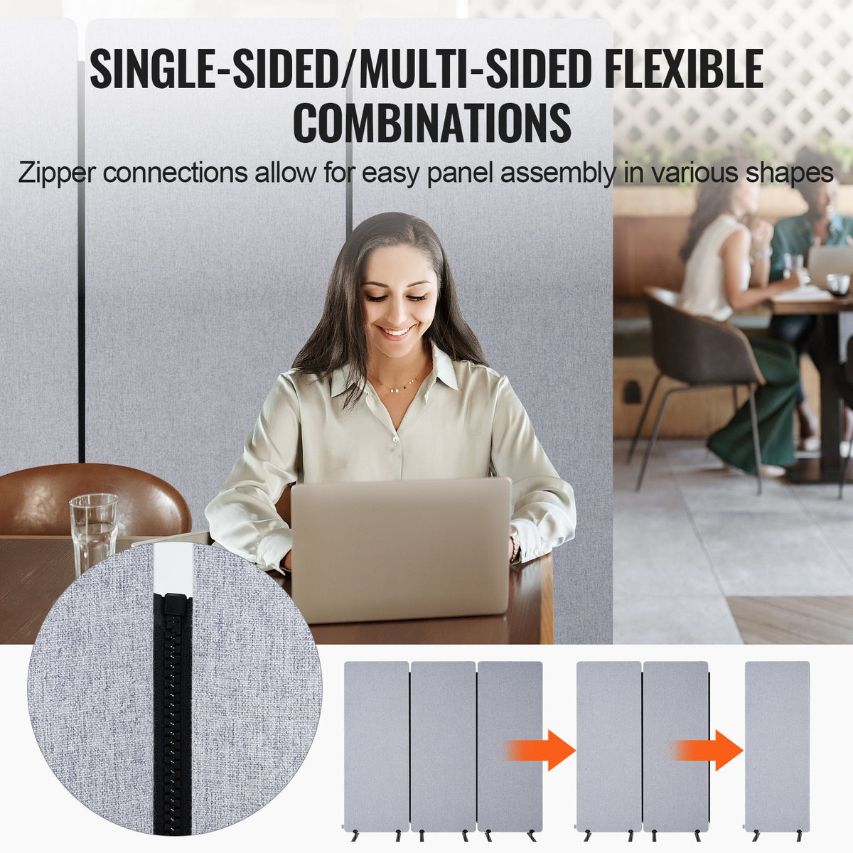 VEVOR 2FT Room Divider, 3 Panel PET Polyester Soundproof Room Screen, Folding Privacy Divider Portable Partition Divider for Room Separation, Freestanding Room Partitions for Office Study, Grey - BLFWFGQ3MB24LHWZRV0 - view 6