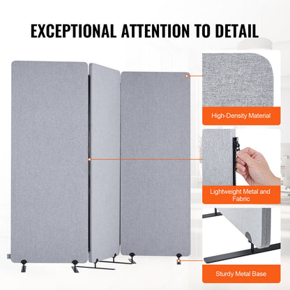 VEVOR 2FT Room Divider, 3 Panel PET Polyester Soundproof Room Screen, Folding Privacy Divider Portable Partition Divider for Room Separation, Freestanding Room Partitions for Office Study, Grey - BLFWFGQ3MB24LHWZRV0 - view 7