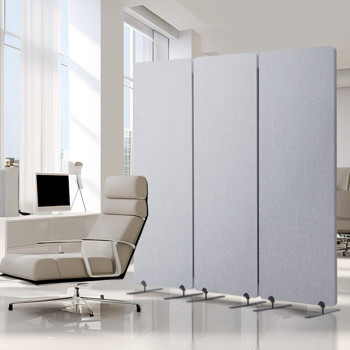 VEVOR 2FT Room Divider, 3 Panel PET Polyester Soundproof Room Screen, Folding Privacy Divider Portable Partition Divider for Room Separation, Freestanding Room Partitions for Office Study, Grey - BLFWFGQ3MB24LHWZRV0 - view 9