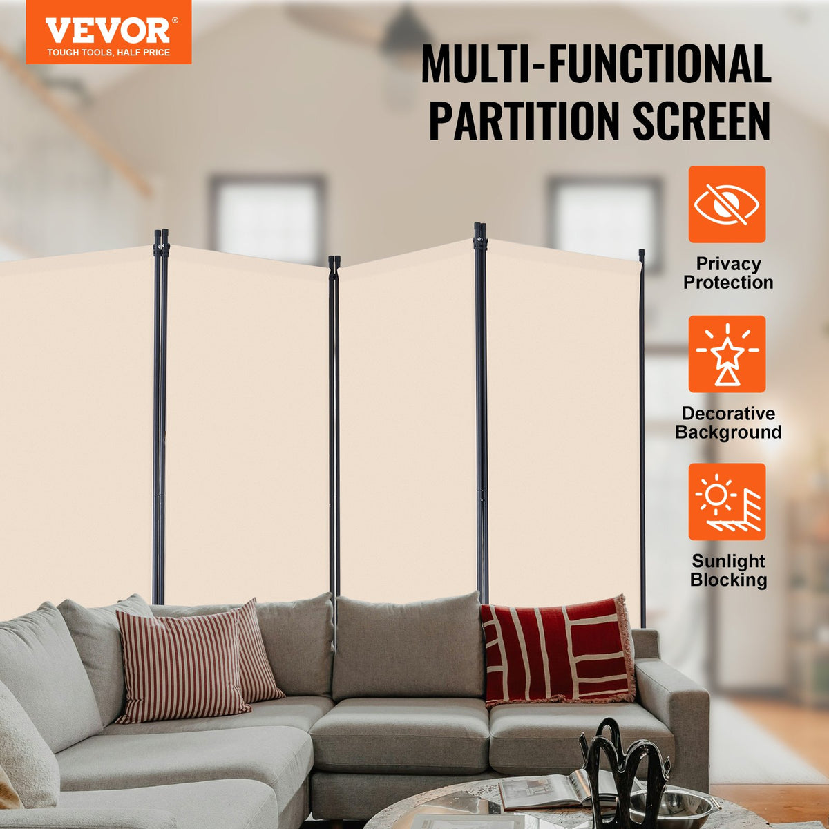 VEVOR Room Divider, 4 Panel Room Divider, Folding Privacy Screen and Portable Partition Divider for Room Separation, Freestanding Room Partitions for Office, Bedroom, Study, Beige - BLFWFGQ4MB348QKQ9V0 - view 3