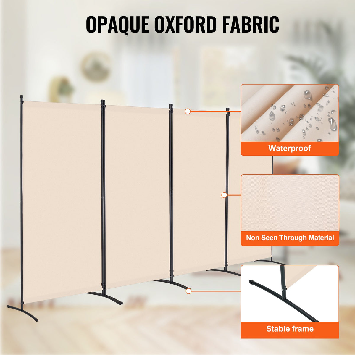 VEVOR Room Divider, 4 Panel Room Divider, Folding Privacy Screen and Portable Partition Divider for Room Separation, Freestanding Room Partitions for Office, Bedroom, Study, Beige - BLFWFGQ4MB348QKQ9V0 - view 4