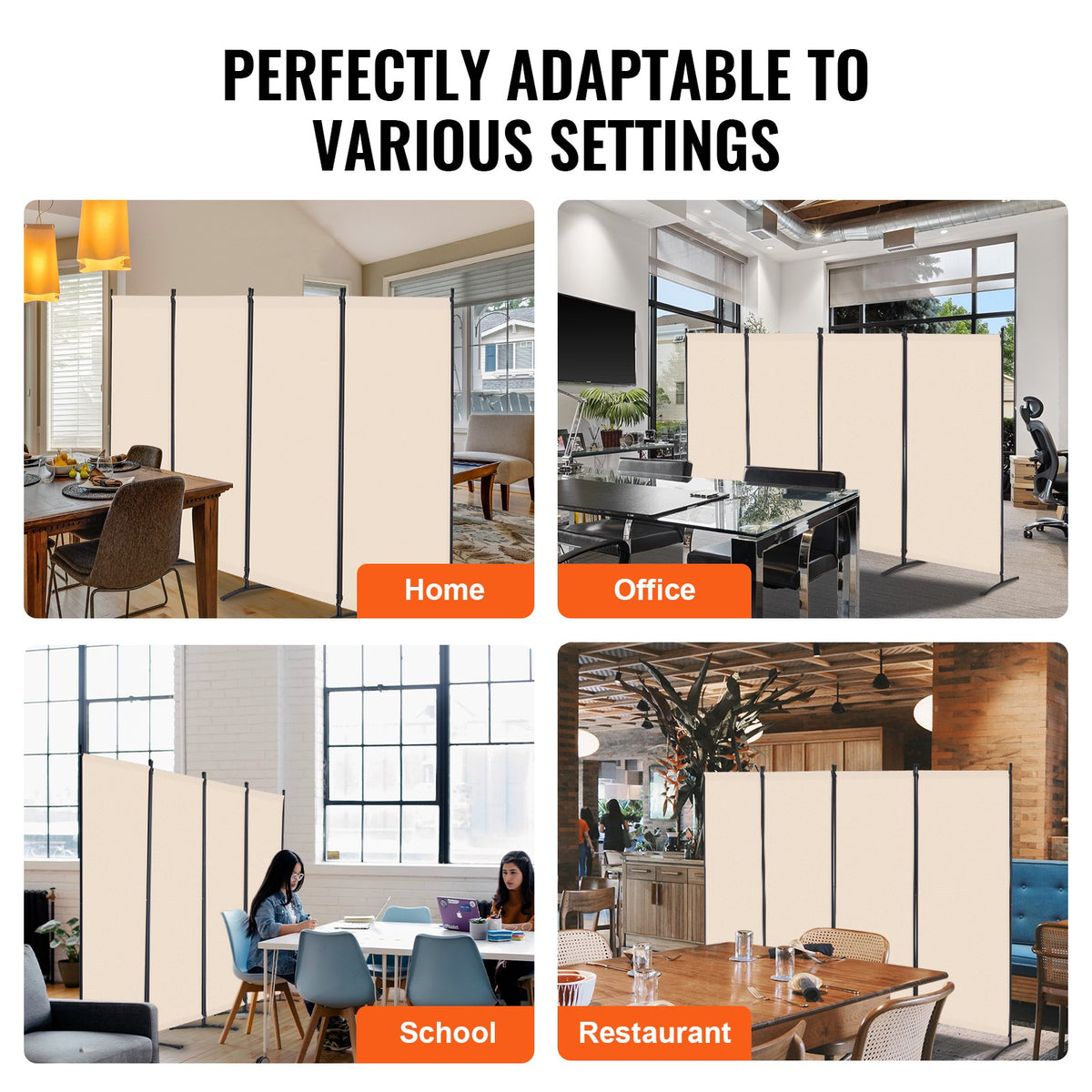VEVOR Room Divider, 4 Panel Room Divider, Folding Privacy Screen and Portable Partition Divider for Room Separation, Freestanding Room Partitions for Office, Bedroom, Study, Beige - BLFWFGQ4MB348QKQ9V0 - view 7