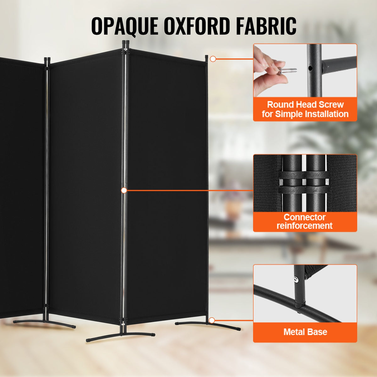 VEVOR Room Divider, 4 Panel Room Divider, Folding Privacy Screen and Portable Partition Divider for Room Separation, Freestanding Room Partitions for Office, Bedroom, Study, Black - BLFWFGQ4MB34BMP7JV0 - view 4