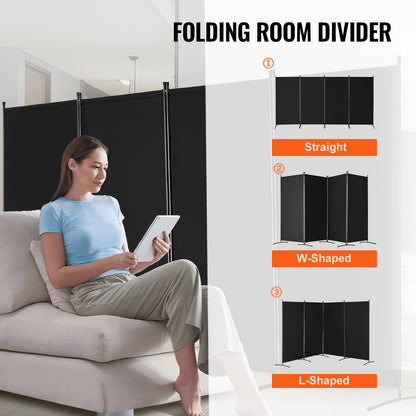 VEVOR Room Divider, 4 Panel Room Divider, Folding Privacy Screen and Portable Partition Divider for Room Separation, Freestanding Room Partitions for Office, Bedroom, Study, Black - BLFWFGQ4MB34BMP7JV0 - view 6