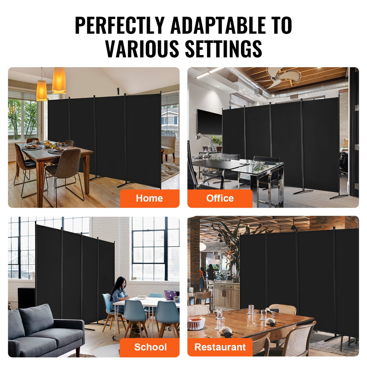 VEVOR Room Divider, 4 Panel Room Divider, Folding Privacy Screen and Portable Partition Divider for Room Separation, Freestanding Room Partitions for Office, Bedroom, Study, Black - BLFWFGQ4MB34BMP7JV0 - view 7