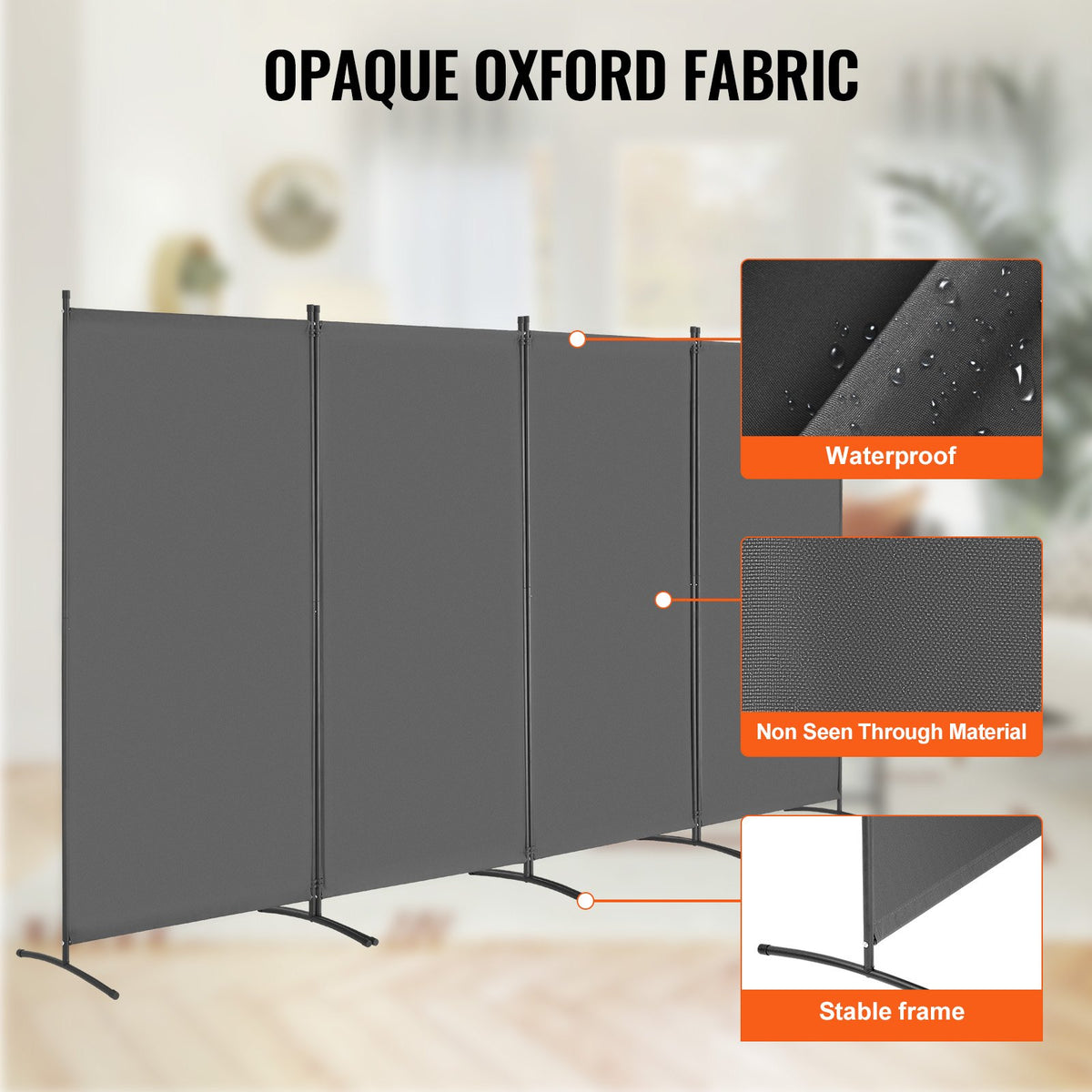 VEVOR Room Divider, 4 Panels Room Divider, Folding Privacy Screen and Portable Partition Divider for Room Separation, Freestanding Room Partitions for Office, Bedroom, Study, Grey - BLFWFGQ4MB34GAOCTV0 - view 4