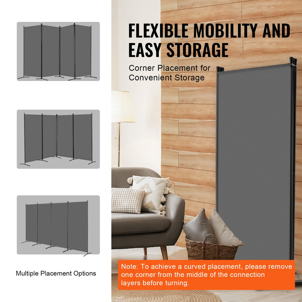 VEVOR Room Divider, 4 Panels Room Divider, Folding Privacy Screen and Portable Partition Divider for Room Separation, Freestanding Room Partitions for Office, Bedroom, Study, Grey - BLFWFGQ4MB34GAOCTV0 - view 6
