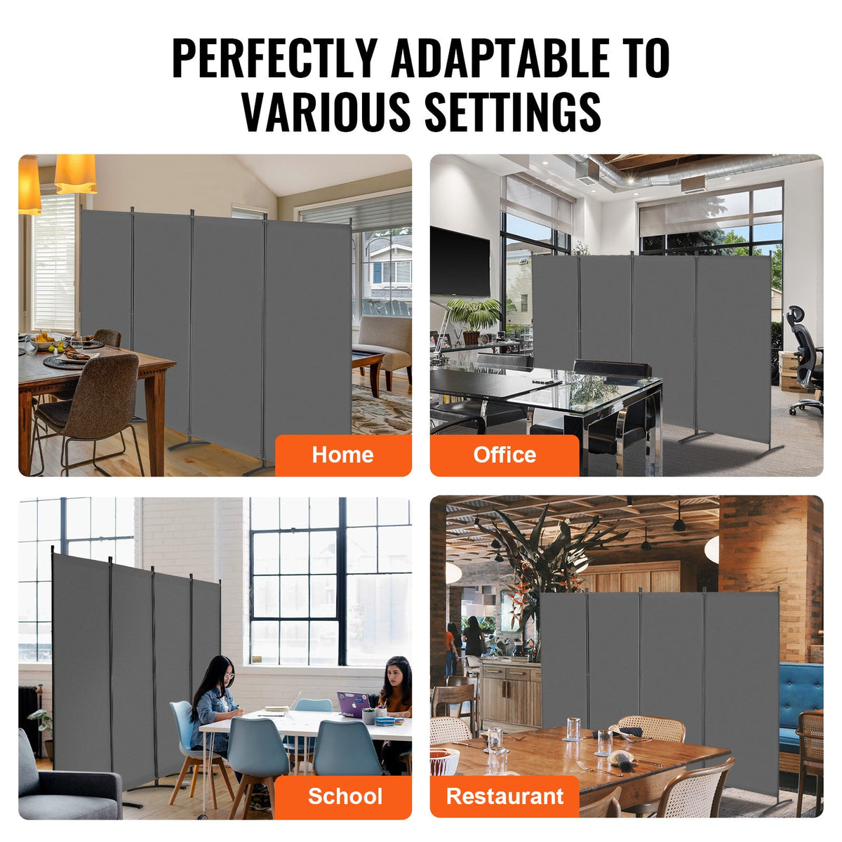 VEVOR Room Divider, 4 Panels Room Divider, Folding Privacy Screen and Portable Partition Divider for Room Separation, Freestanding Room Partitions for Office, Bedroom, Study, Grey - BLFWFGQ4MB34GAOCTV0 - view 7