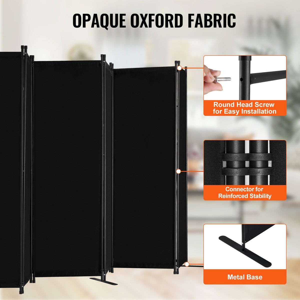 VEVOR Room Divider, 6 Panel Room Divider, Folding Privacy Screen and Portable Partition Divider for Room Separation, Freestanding Room Partitions for Office, Bedroom, Study, Black - BLFWFGQ6MB22N6CD6V0 - view 4