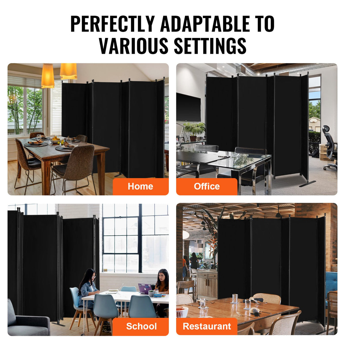 VEVOR Room Divider, 6 Panel Room Divider, Folding Privacy Screen and Portable Partition Divider for Room Separation, Freestanding Room Partitions for Office, Bedroom, Study, Black - BLFWFGQ6MB22N6CD6V0 - view 7