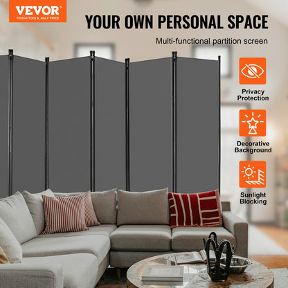 VEVOR Room Divider, 6 Panel Room Divider, Folding Privacy Screen and Portable Partition Divider for Room Separation, Freestanding Room Partitions for Office, Bedroom, Study, Grey - BLFWFGQ6MB22OTQ1RV0 - view 3