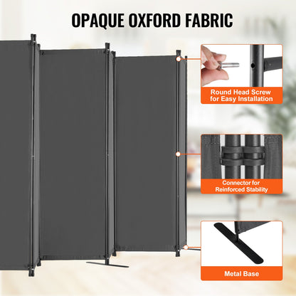 VEVOR Room Divider, 6 Panel Room Divider, Folding Privacy Screen and Portable Partition Divider for Room Separation, Freestanding Room Partitions for Office, Bedroom, Study, Grey - BLFWFGQ6MB22OTQ1RV0 - view 4
