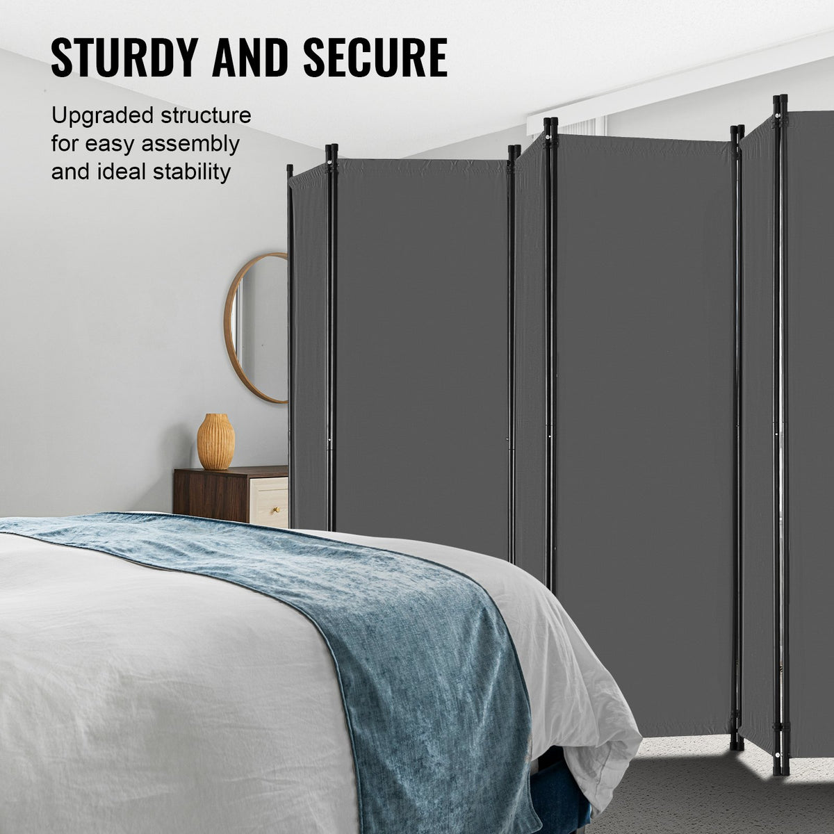 VEVOR Room Divider, 6 Panel Room Divider, Folding Privacy Screen and Portable Partition Divider for Room Separation, Freestanding Room Partitions for Office, Bedroom, Study, Grey - BLFWFGQ6MB22OTQ1RV0 - view 5