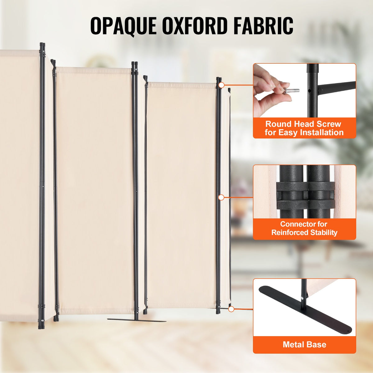 VEVOR Room Divider, 6 Panel Room Divider, Folding Privacy Screen and Portable Partition Divider for Room Separation, Freestanding Room Partitions for Office, Bedroom, Study, Beige - BLFWFGQ6MB22SD7SBV0 - view 4