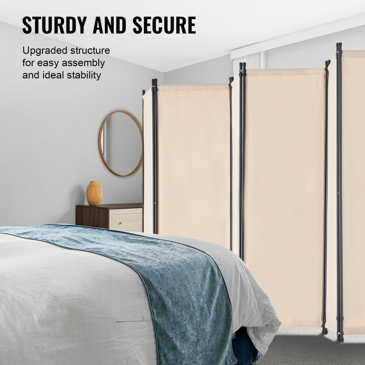 VEVOR Room Divider, 6 Panel Room Divider, Folding Privacy Screen and Portable Partition Divider for Room Separation, Freestanding Room Partitions for Office, Bedroom, Study, Beige - BLFWFGQ6MB22SD7SBV0 - view 5