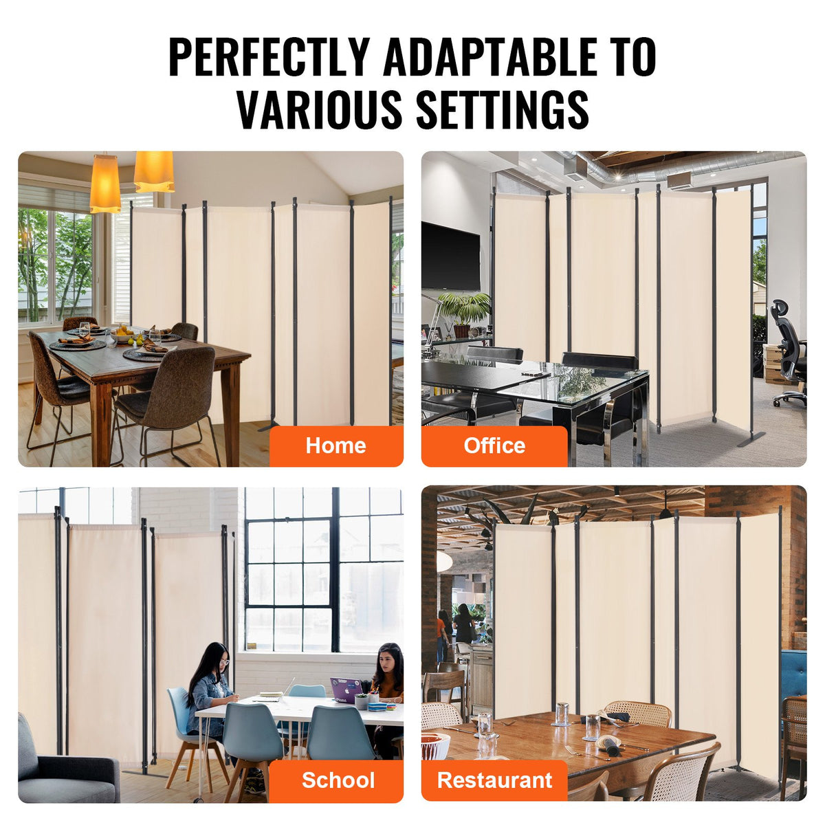 VEVOR Room Divider, 6 Panel Room Divider, Folding Privacy Screen and Portable Partition Divider for Room Separation, Freestanding Room Partitions for Office, Bedroom, Study, Beige - BLFWFGQ6MB22SD7SBV0 - view 7