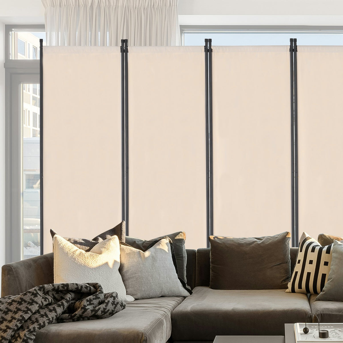 VEVOR Room Divider, 6 Panel Room Divider, Folding Privacy Screen and Portable Partition Divider for Room Separation, Freestanding Room Partitions for Office, Bedroom, Study, Beige - BLFWFGQ6MB22SD7SBV0 - view 9