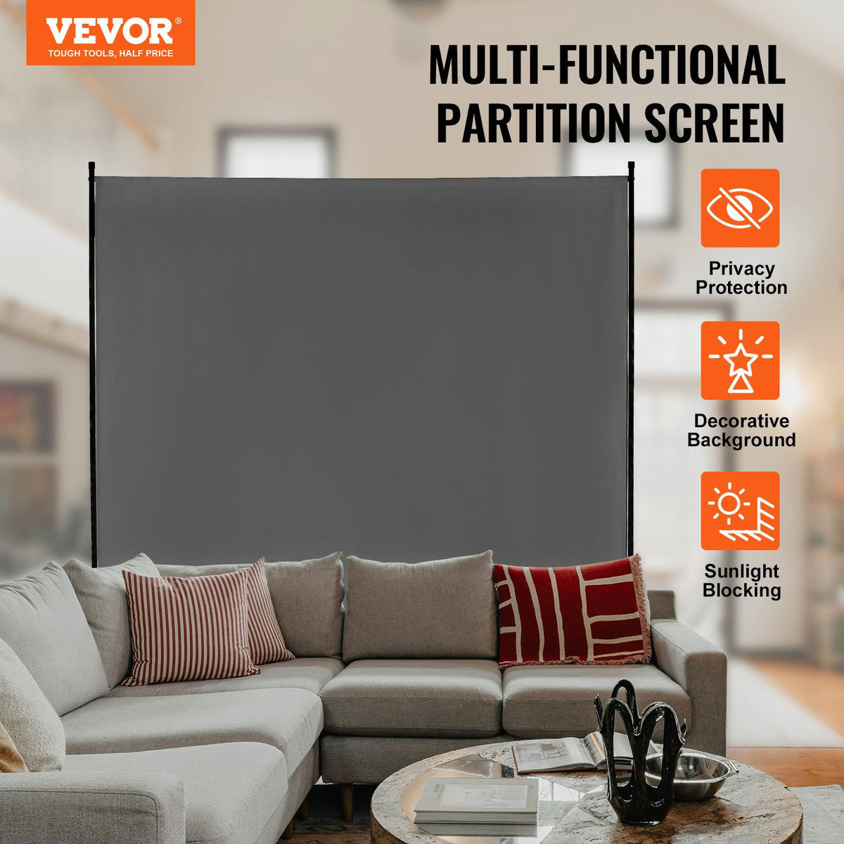 VEVOR Room Divider, Single Panel Room Divider, 6FT Privacy Screen Indoor, Partition Divider for Room Separation, Freestanding Room Divider Panel for Office, Bedroom, Grey - BLFWFGQDMB71E7SLUV0 - view 3