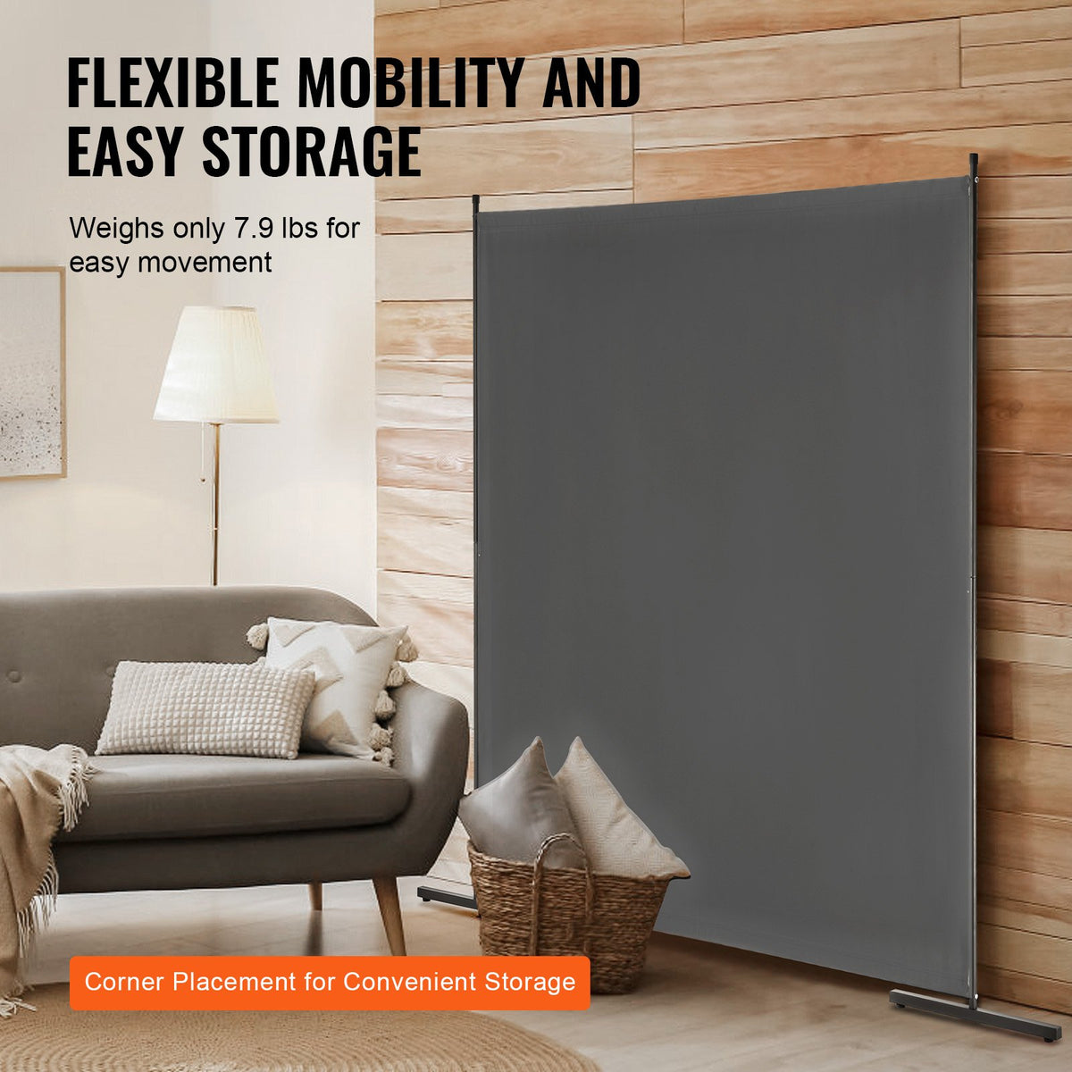 VEVOR Room Divider, Single Panel Room Divider, 6FT Privacy Screen Indoor, Partition Divider for Room Separation, Freestanding Room Divider Panel for Office, Bedroom, Grey - BLFWFGQDMB71E7SLUV0 - view 6