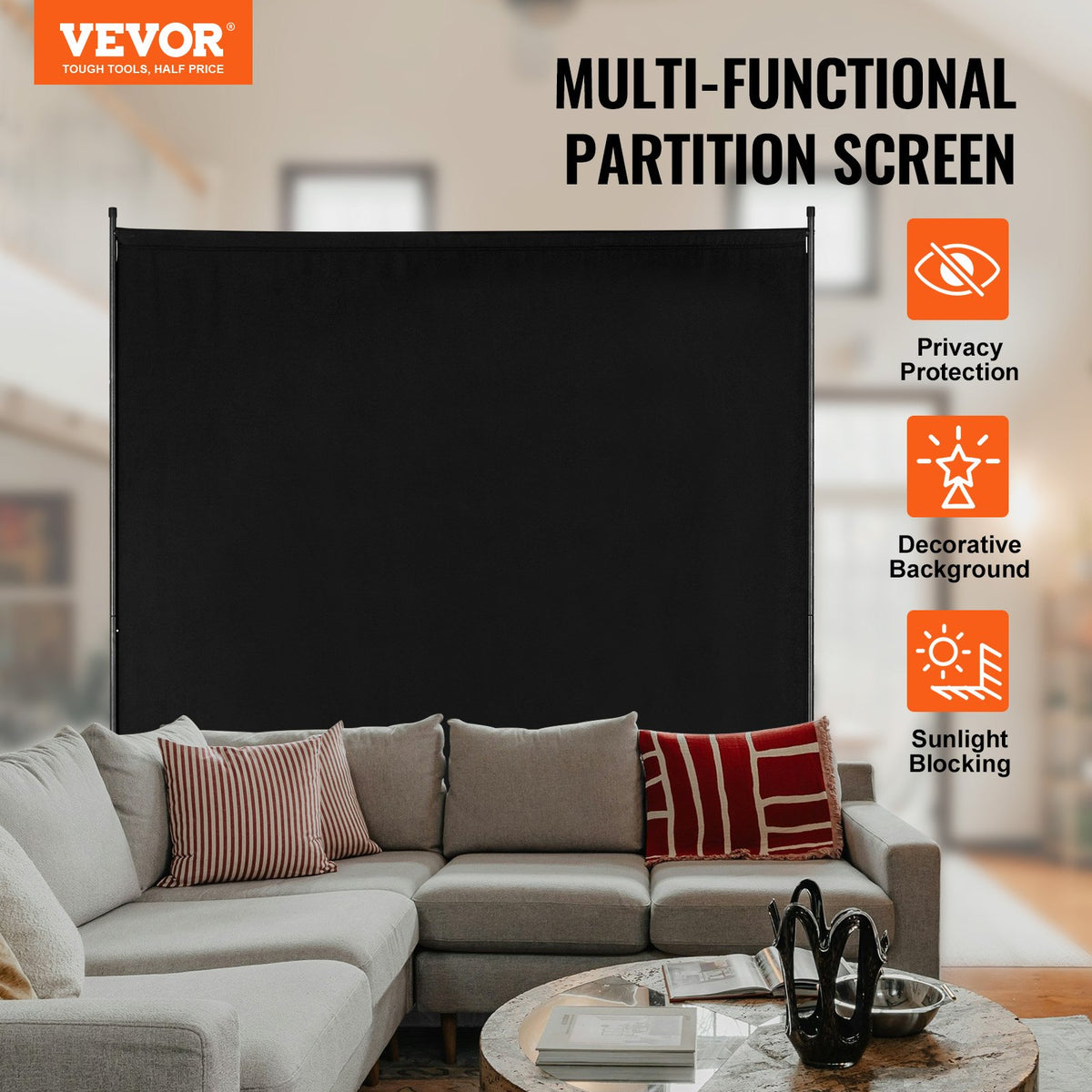 VEVOR Room Divider, Single Panel Room Divider, 6FT Privacy Screen Indoor, Partition Divider for Room Separation, Freestanding Room Divider Panel for Office, Bedroom, Black - BLFWFGQDMB71UFFM0V0 - view 3