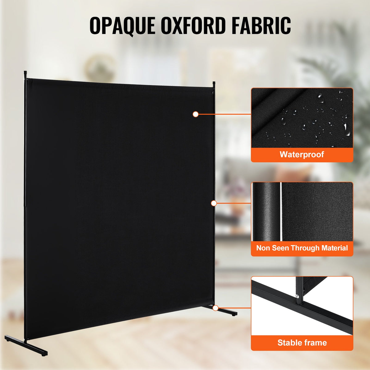 VEVOR Room Divider, Single Panel Room Divider, 6FT Privacy Screen Indoor, Partition Divider for Room Separation, Freestanding Room Divider Panel for Office, Bedroom, Black - BLFWFGQDMB71UFFM0V0 - view 4