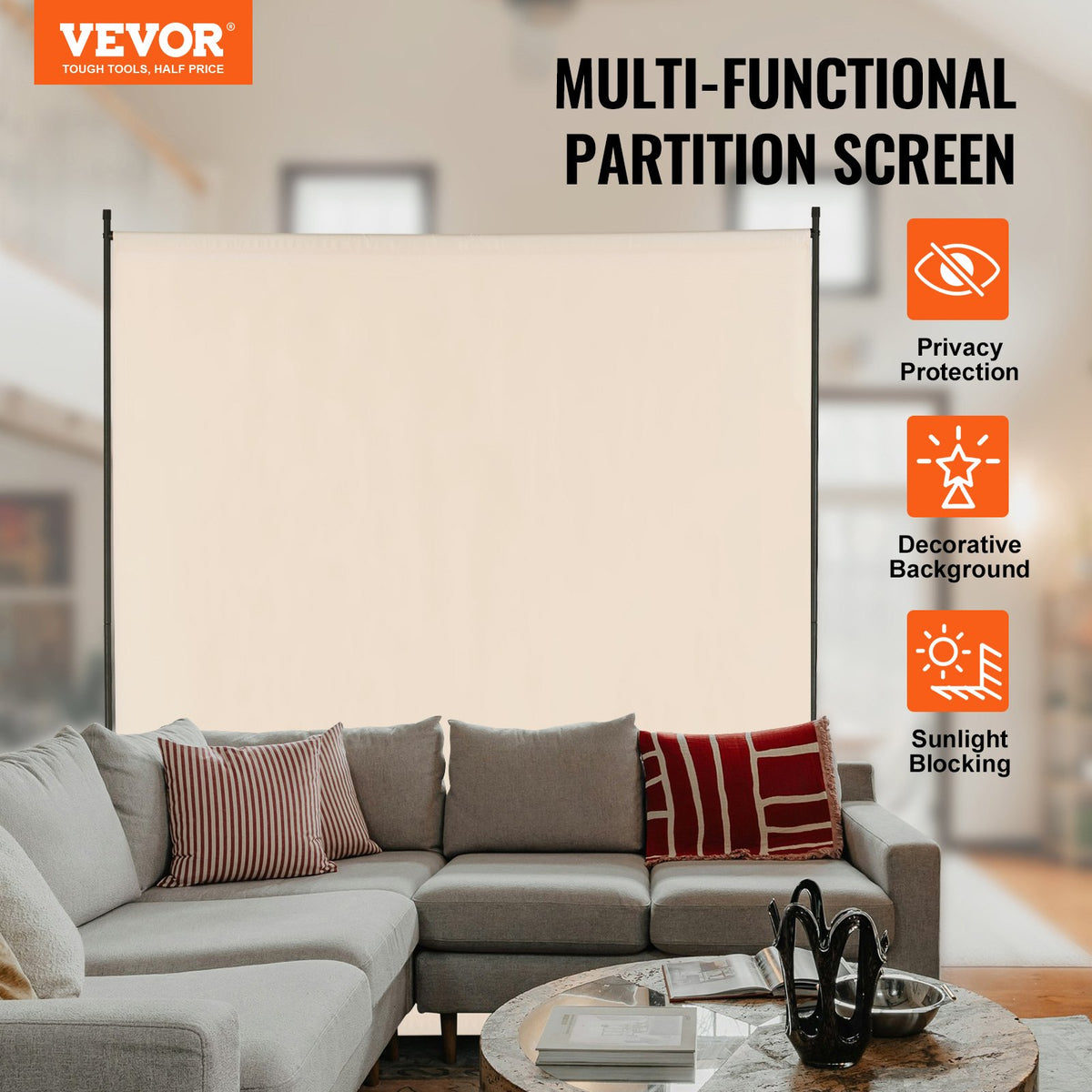 VEVOR Room Divider, Single Panel Room Divider, 6FT Privacy Screen Indoor, Partition Divider for Room Separation, Freestanding Room Divider Panel for Office, Bedroom, Beige - BLFWFGQDMB71XCNBQV0 - view 3
