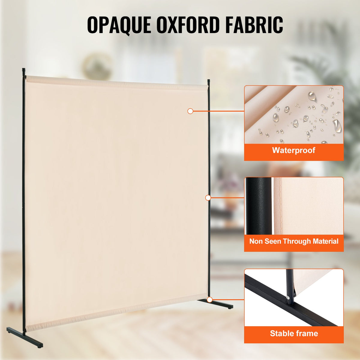 VEVOR Room Divider, Single Panel Room Divider, 6FT Privacy Screen Indoor, Partition Divider for Room Separation, Freestanding Room Divider Panel for Office, Bedroom, Beige - BLFWFGQDMB71XCNBQV0 - view 4