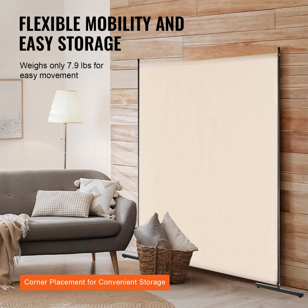 VEVOR Room Divider, Single Panel Room Divider, 6FT Privacy Screen Indoor, Partition Divider for Room Separation, Freestanding Room Divider Panel for Office, Bedroom, Beige - BLFWFGQDMB71XCNBQV0 - view 6