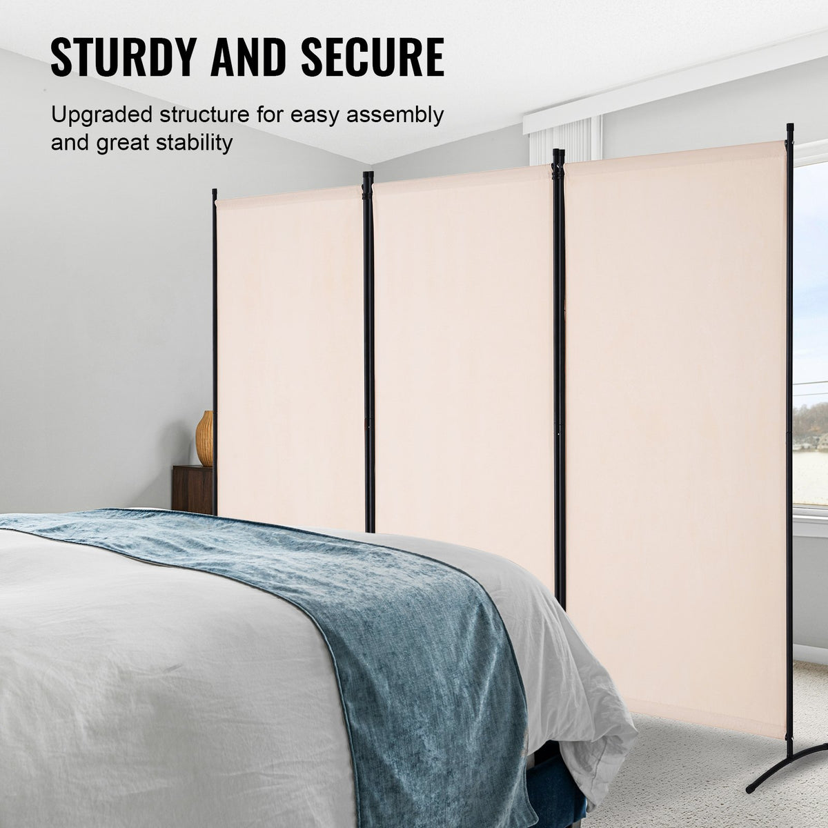 VEVOR Room Divider, 3 Panel Room Divider, Folding Privacy Screen and Portable Partition Divider for Room Separation, Freestanding Room Partitions for Office, Bedroom, Study, Beige - BLFWFGQSMB34AANASV0 - view 5
