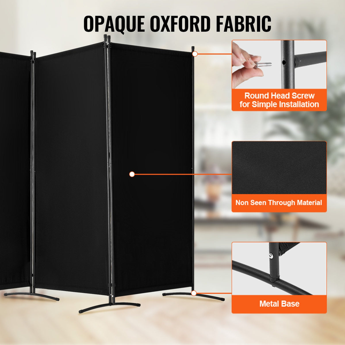 VEVOR Room Divider, 3 Panel Room Divider, Folding Privacy Screen and Portable Partition Divider for Room Separation, Freestanding Room Partitions for Office, Bedroom, Study, Black - BLFWFGQSMB34DAB0VV0 - view 4