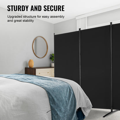 VEVOR Room Divider, 3 Panel Room Divider, Folding Privacy Screen and Portable Partition Divider for Room Separation, Freestanding Room Partitions for Office, Bedroom, Study, Black - BLFWFGQSMB34DAB0VV0 - view 5