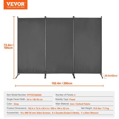 VEVOR Room Divider, 3 Panel Room Divider, Folding Privacy Screen and Portable Partition Divider for Room Separation, Freestanding Room Partitions for Office, Bedroom, Study, Grey - BLFWFGQSMB34LTQ1KV0 - view 8