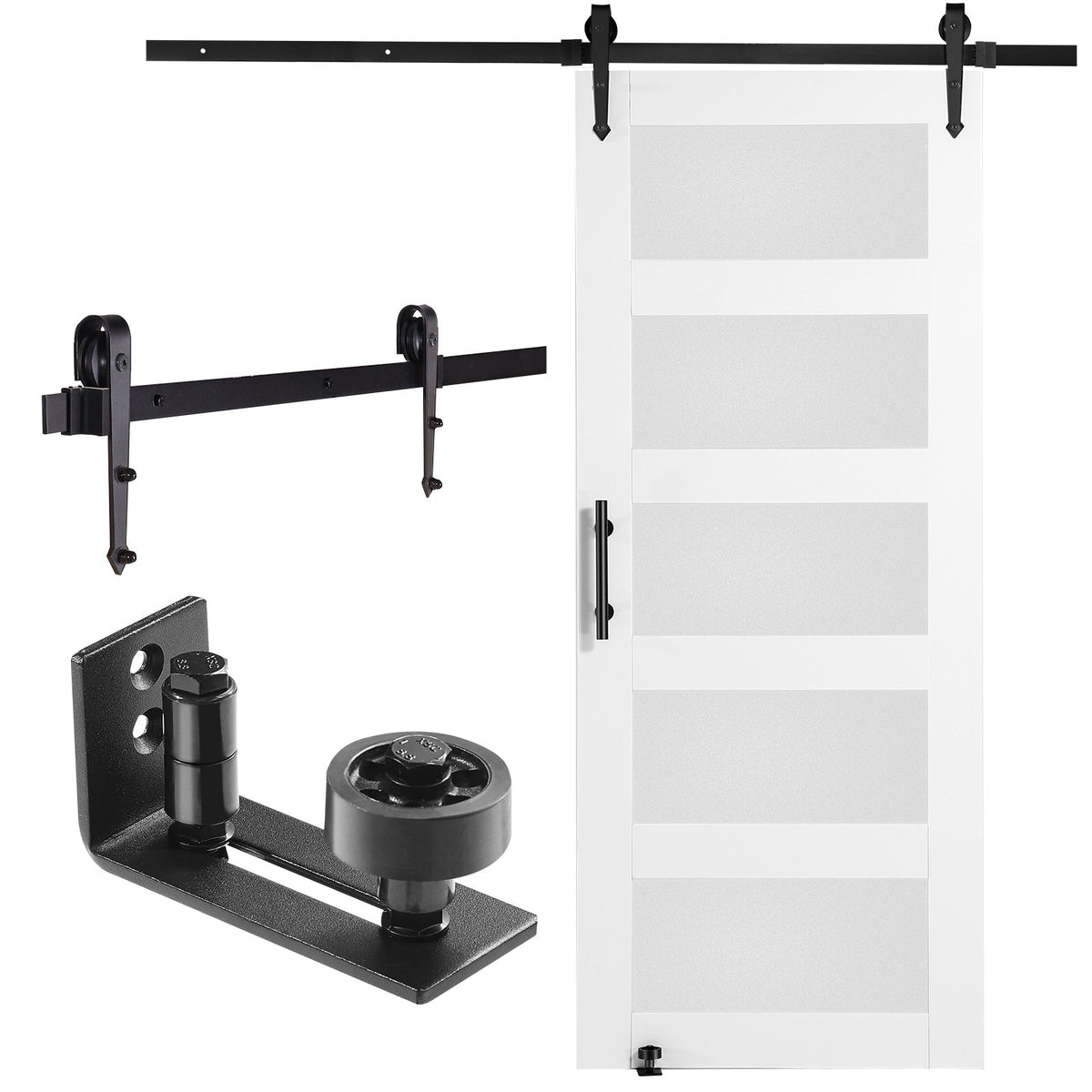 VEVOR Barn Door and Hardware Kit, 32" x 84" Wood and Glass Sliding Barn Door, Smoothly and Quietly, Barn Door Kit with 8-in-1 Floor Guide and Door Handle, Spruce Wood Slab and Frosted Glass - BLGCMTZSMMKB1JTBCV0 - view 1